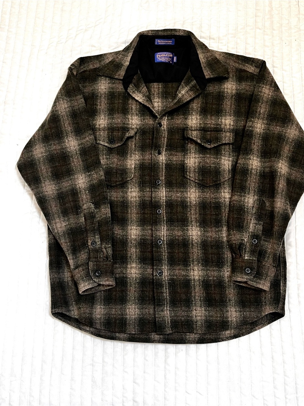 Pendleton Olive and Brown Plaid Wool Shirt Jacket Outdoorman